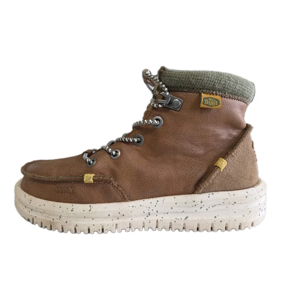Hey Dude Boot Boys Sz 2  Leather Comfort Green Bradley Lightweight Walnut